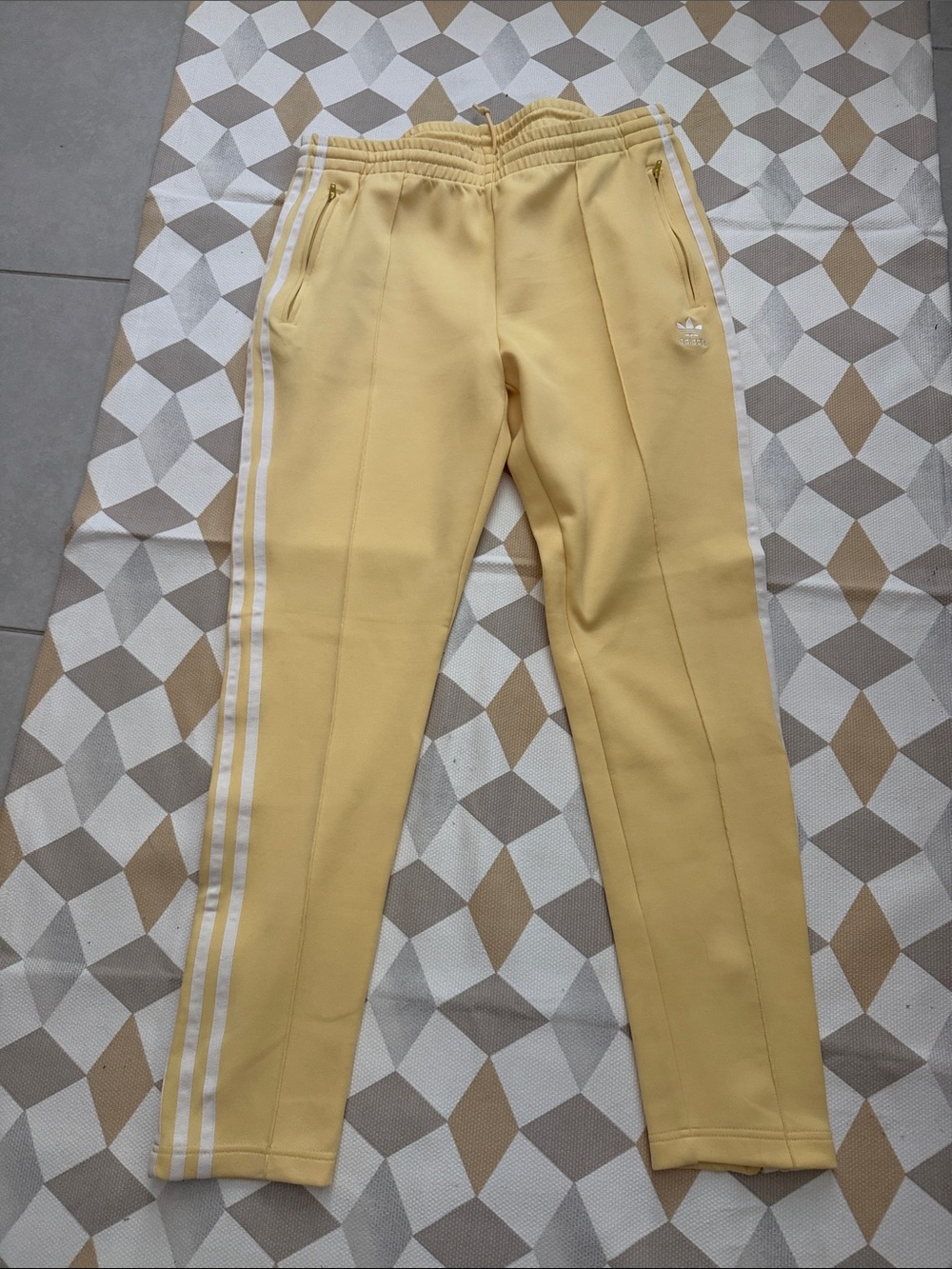 adidas women Pale Yellow Joggers with White Side Stripes